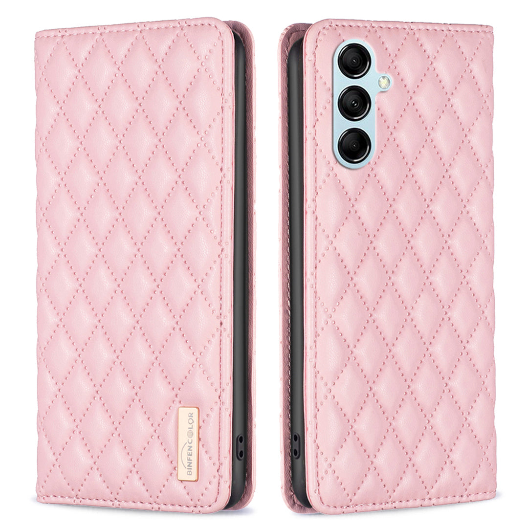 BINFEN COLOR BF Style-16 For Samsung Galaxy M14 5G PU Leather Imprinted Rhombus Case Card Holder Phone Protective Cover BINFEN COLOR BF Style-16 For Samsung Galaxy M14 5G PU Leather Imprinted Rhombus Case Card Holder Phone Protective Cover